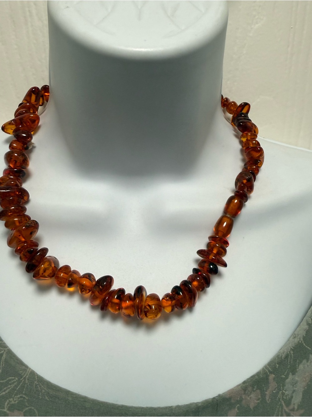 Amber Bead Choker Necklace - Honey Brown Cognac from USSR